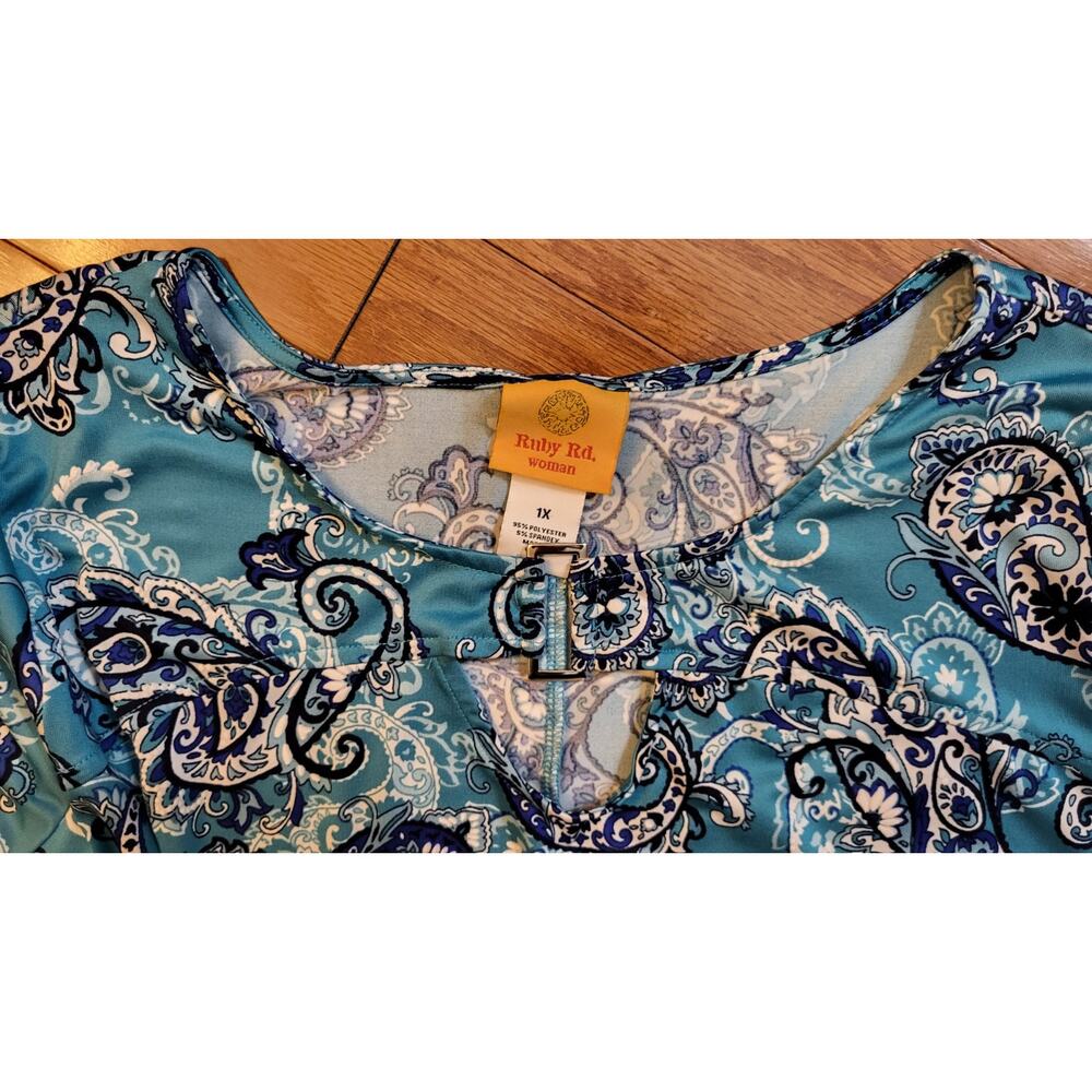 Ruby Rd. Aqua Paisley Print Blouse Womans Size 1X With 3/4 Sleeve - Picture 6 of 15